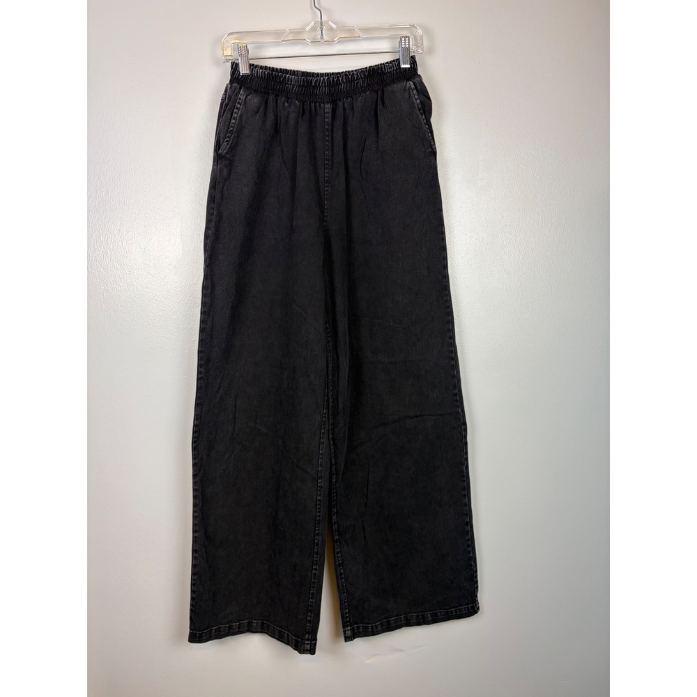 Double Zero Black Wide Leg Denim Jeans Medium Pants Elastic Waist High Rise Long